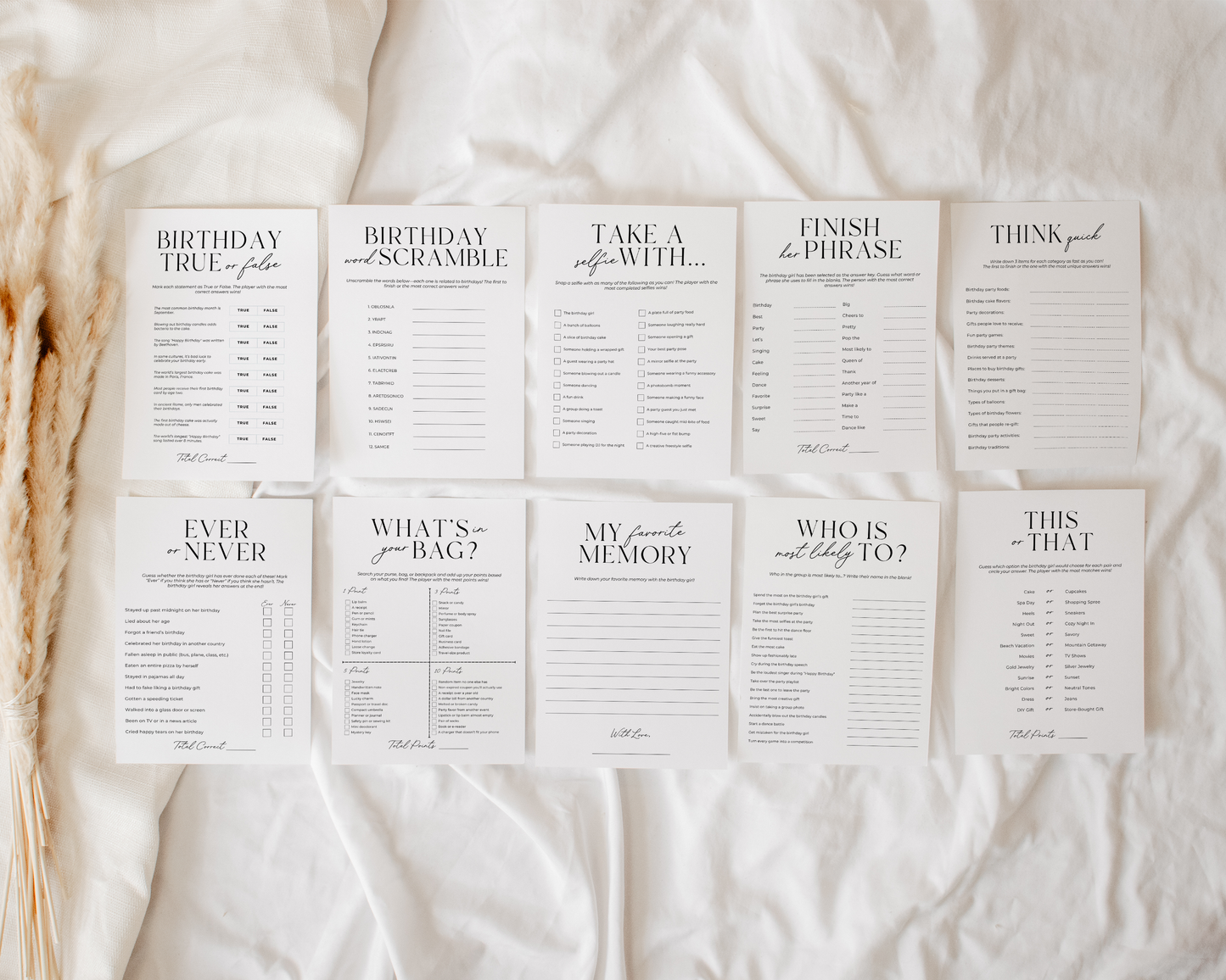 Birthday Games for Her Party Game Pack