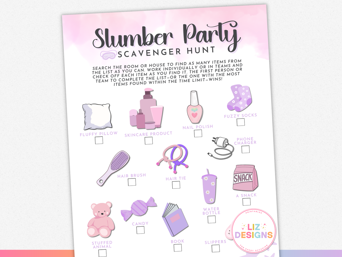 Slumber Party Scavenger Hunt