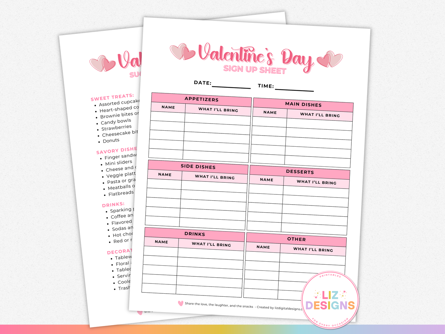 Valentine's Day Potluck Sign Up Sheet
