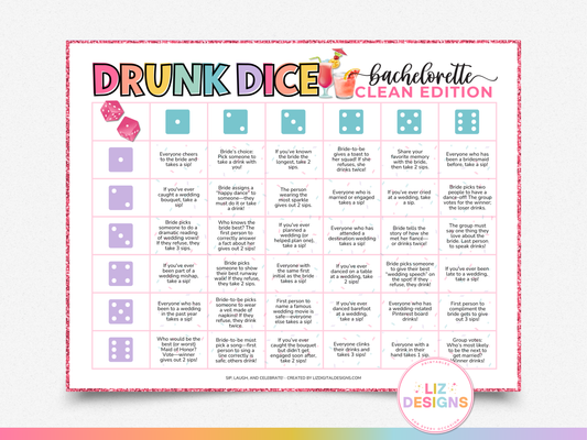 Bachelorette Party Drunk Dice - Clean Edition