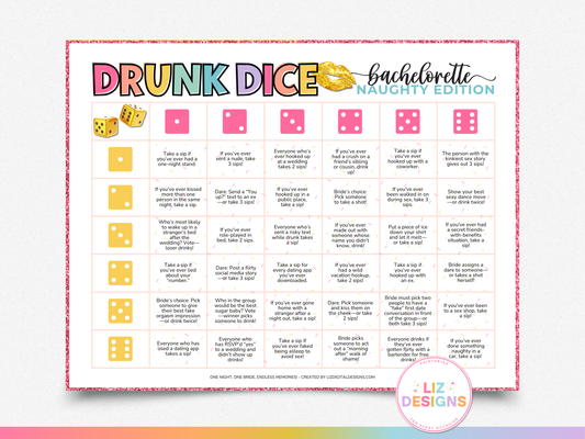 Bachelorette Party Drunk Dice - Naughty Edition