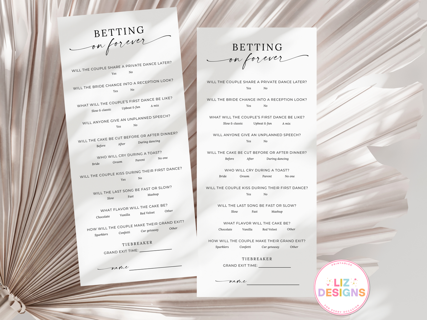 "Betting on Forever" Wedding Prop Bet Game