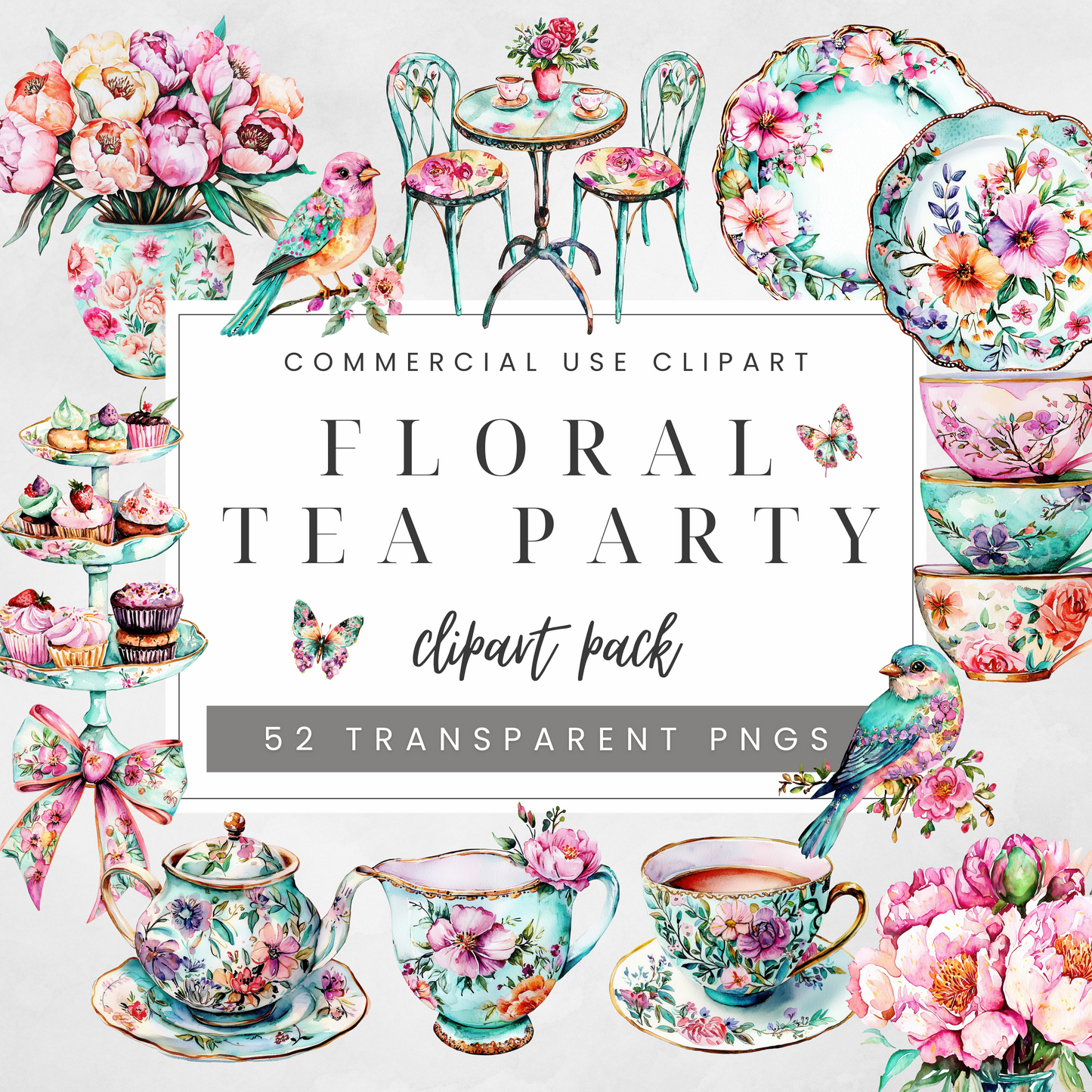 Floral Tea Party Clipart Pack