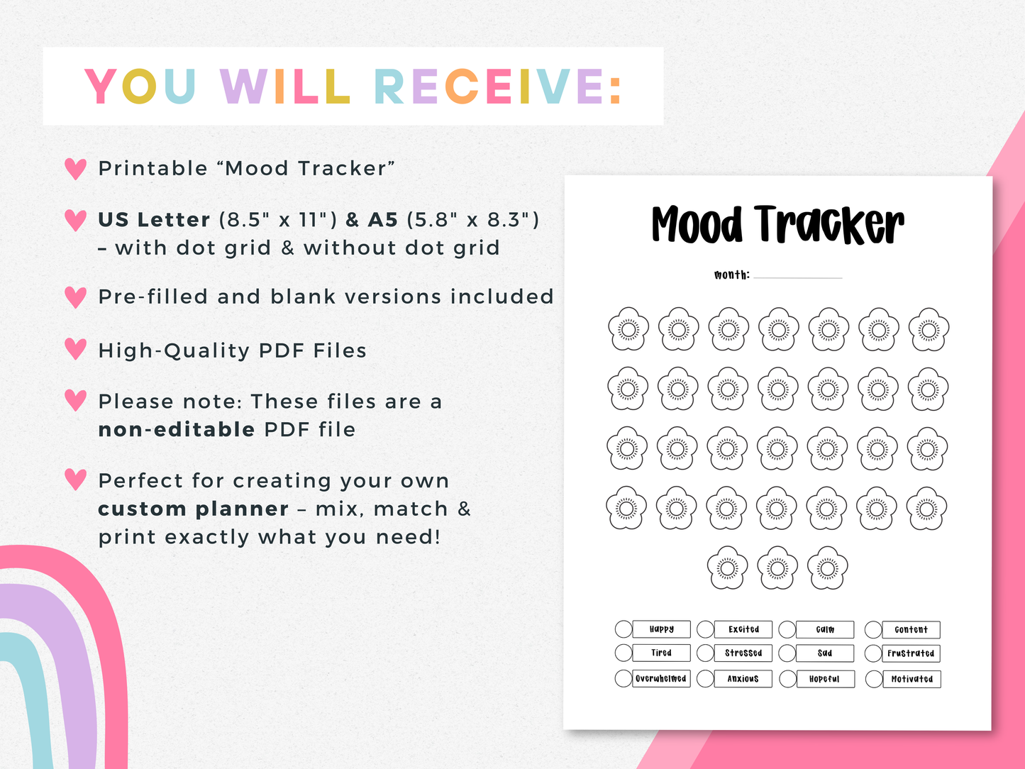 Chinese Blossoms Mood Tracker (Planner Insert)