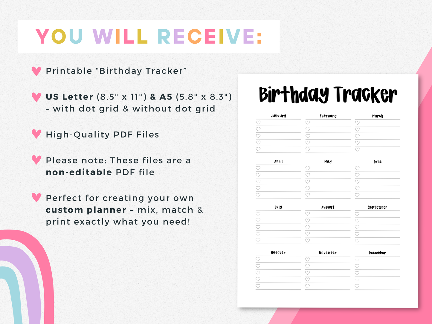 Birthday Tracker (Planner Insert)