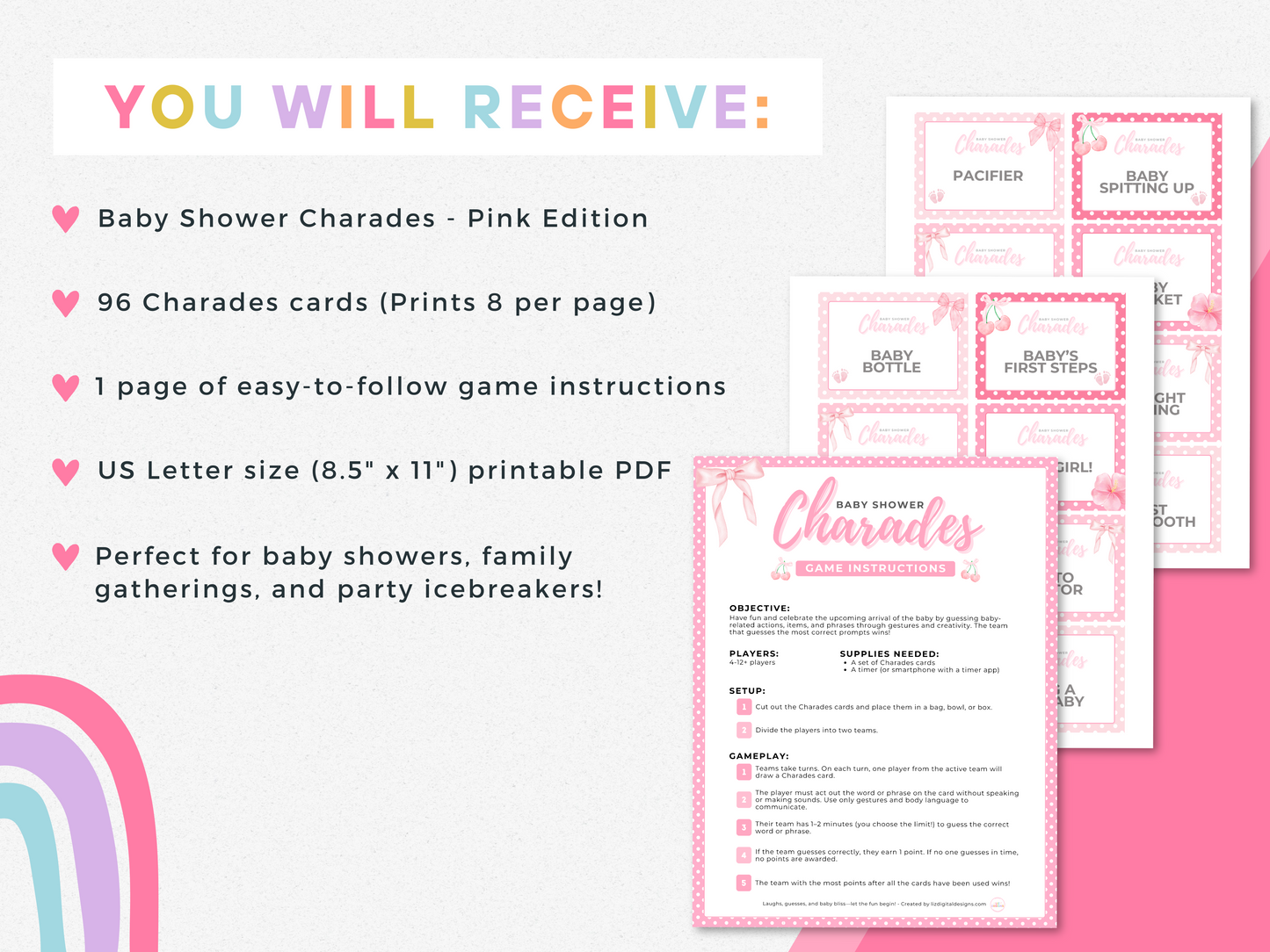 Baby Shower Charades - Pink Edition