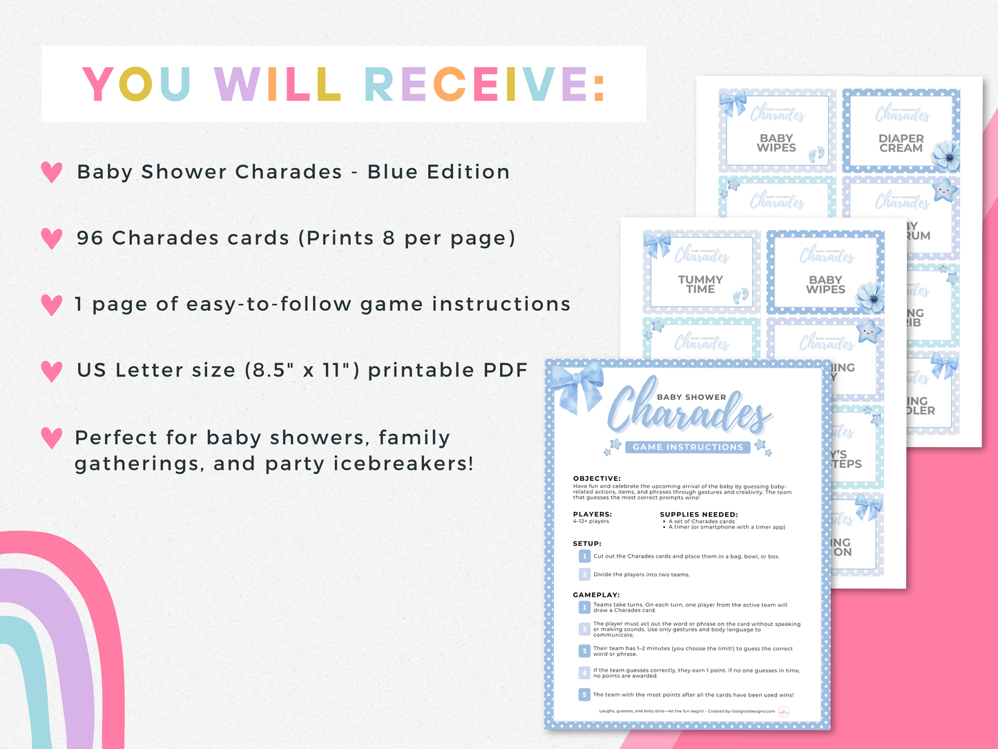 Baby Shower Charades - Blue Edition