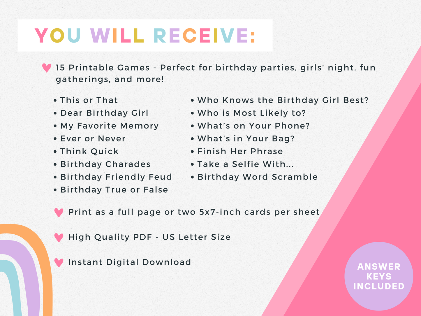 Birthday Games for Her Party Game Pack