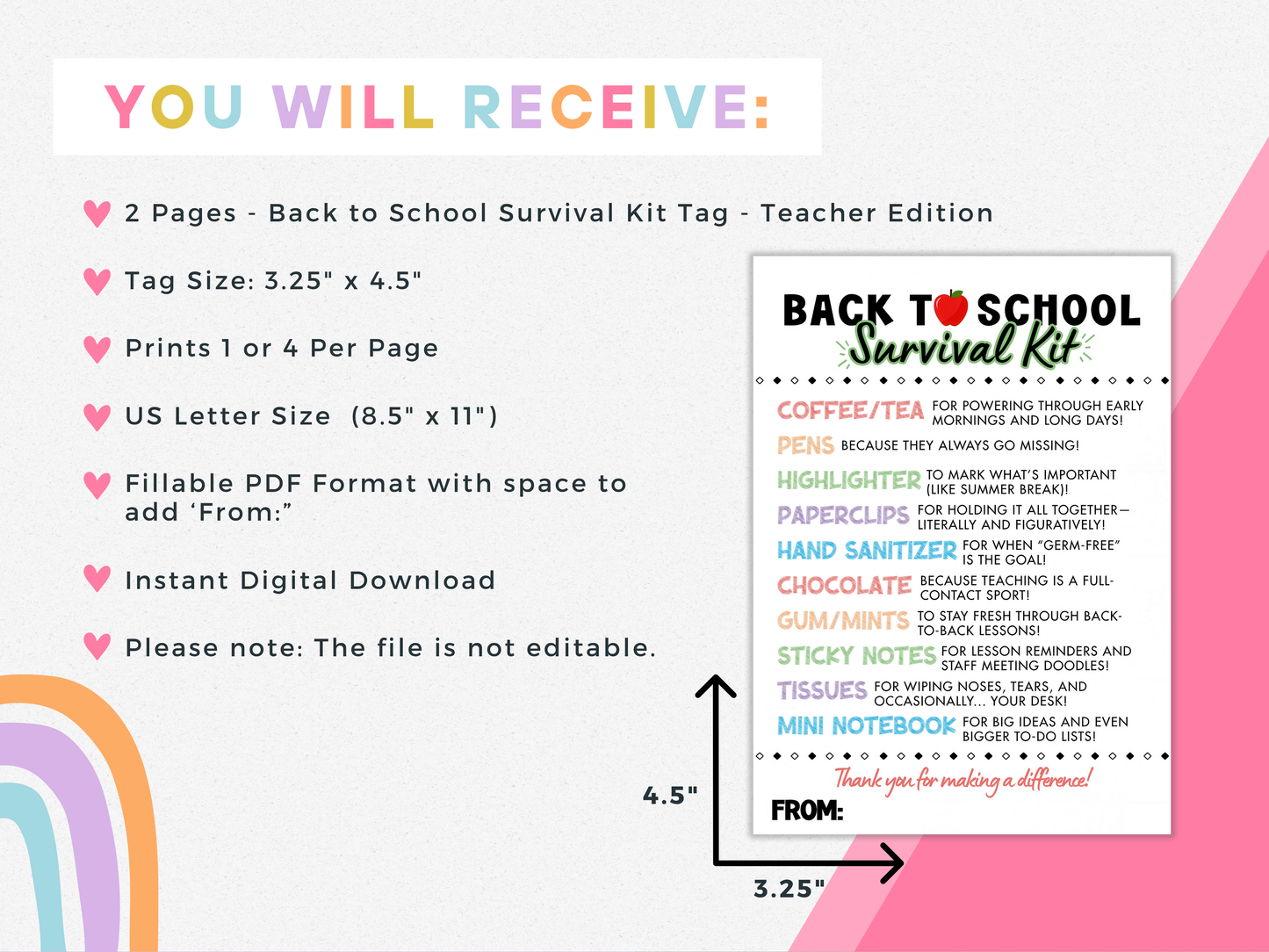 Teacher (Back to School) Survival Kit Tags