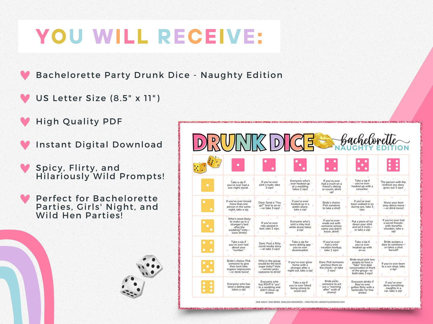 Bachelorette Party Drunk Dice - Naughty Edition