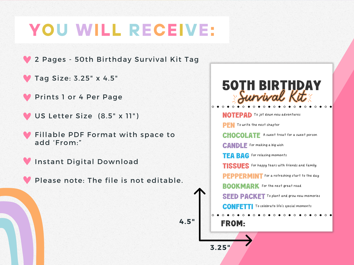 50th Birthday Survival Kit Tags