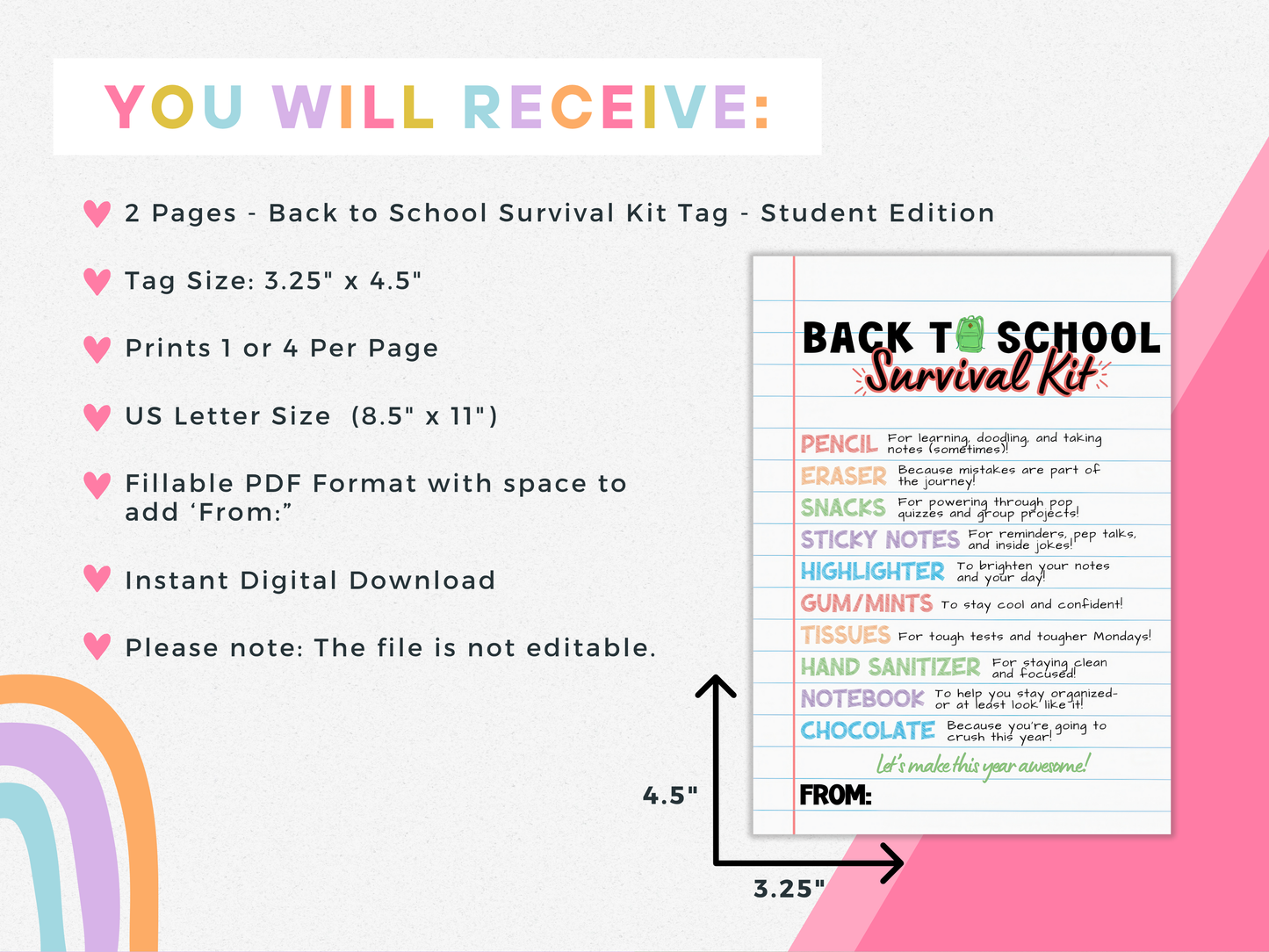 Student (Back to School) Survival Kit Tags