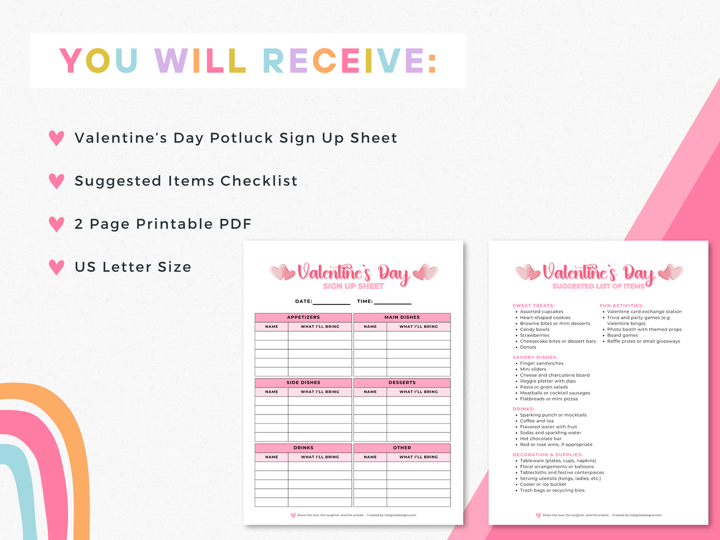 Valentine's Day Potluck Sign Up Sheet