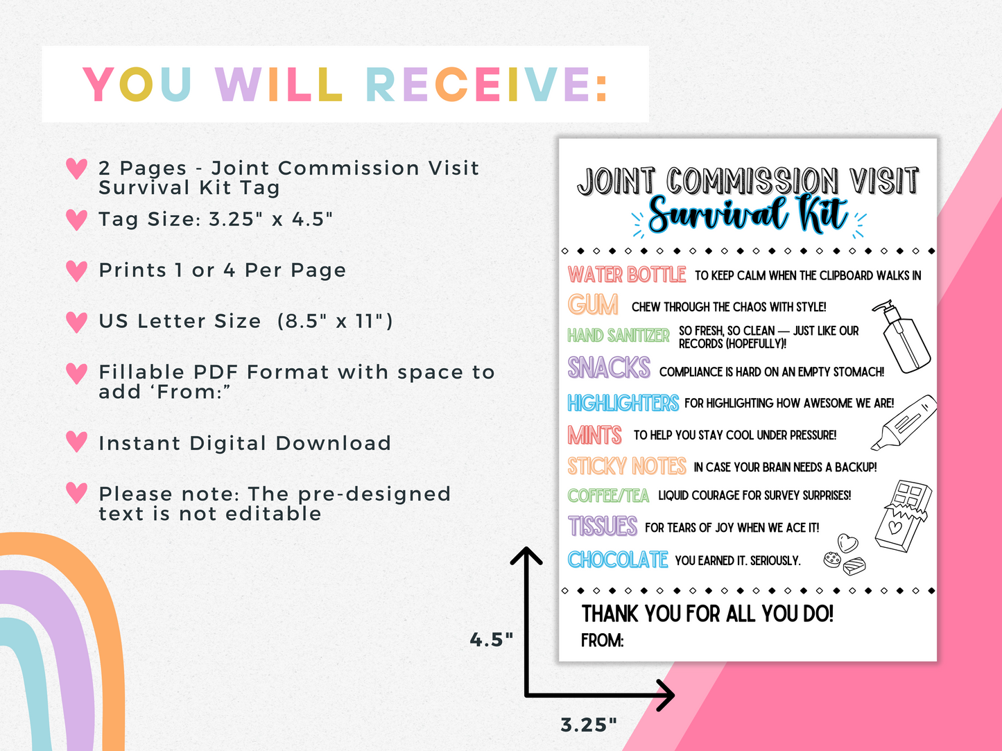 Joint Commission Visit Survival Kit Tags
