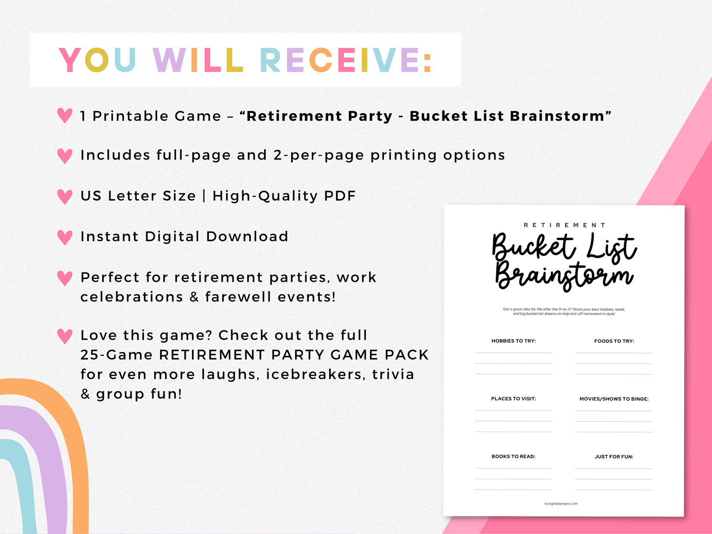 Retirement Party Game - Bucket List Brainstorm