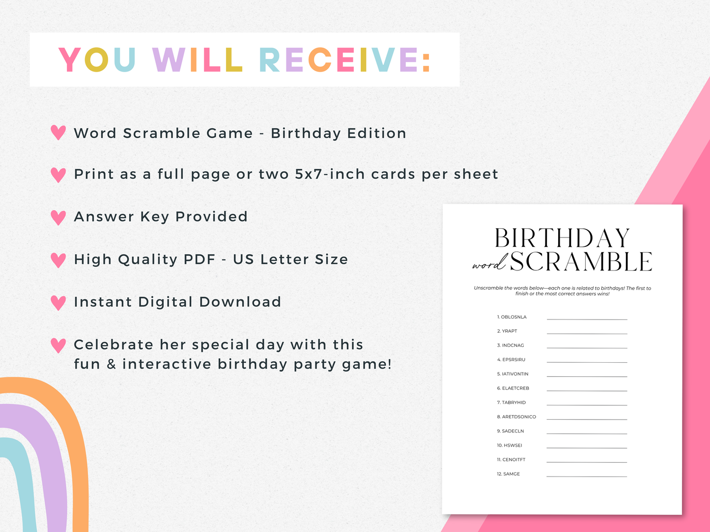 Birthday Word Scramble