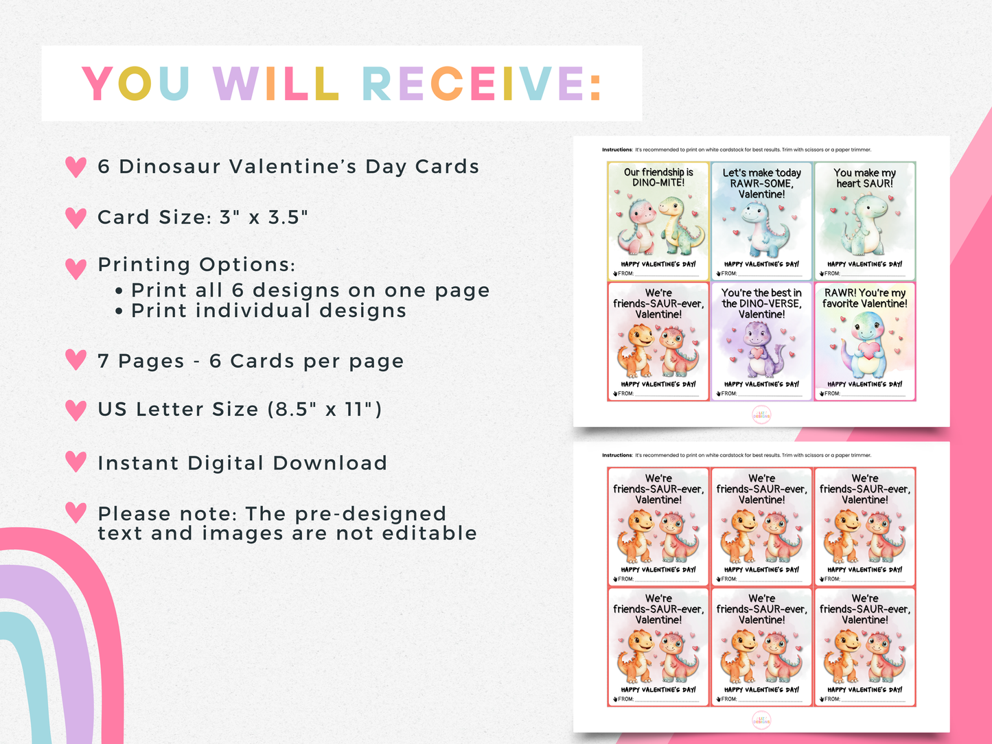 Dinosaur Valentine's Day Cards