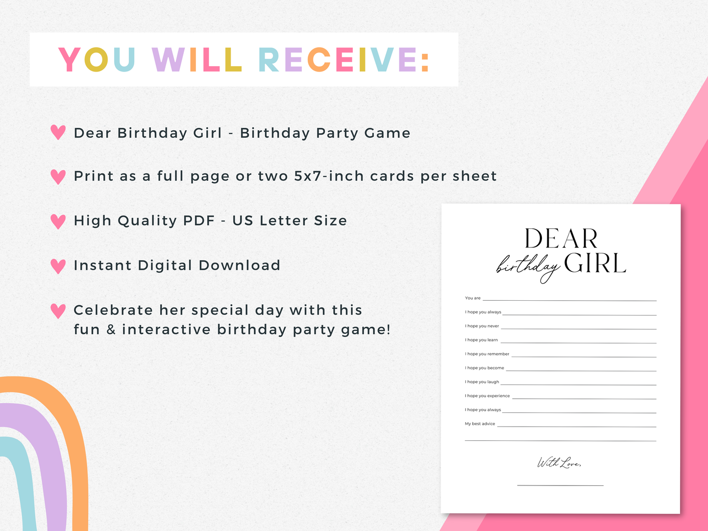 Dear Birthday Girl - Birthday Party Game