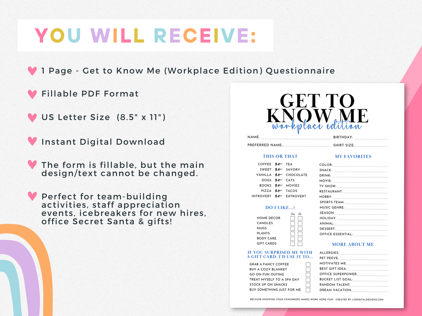 Get to Know Me Questionnaire (Workplace Edition)