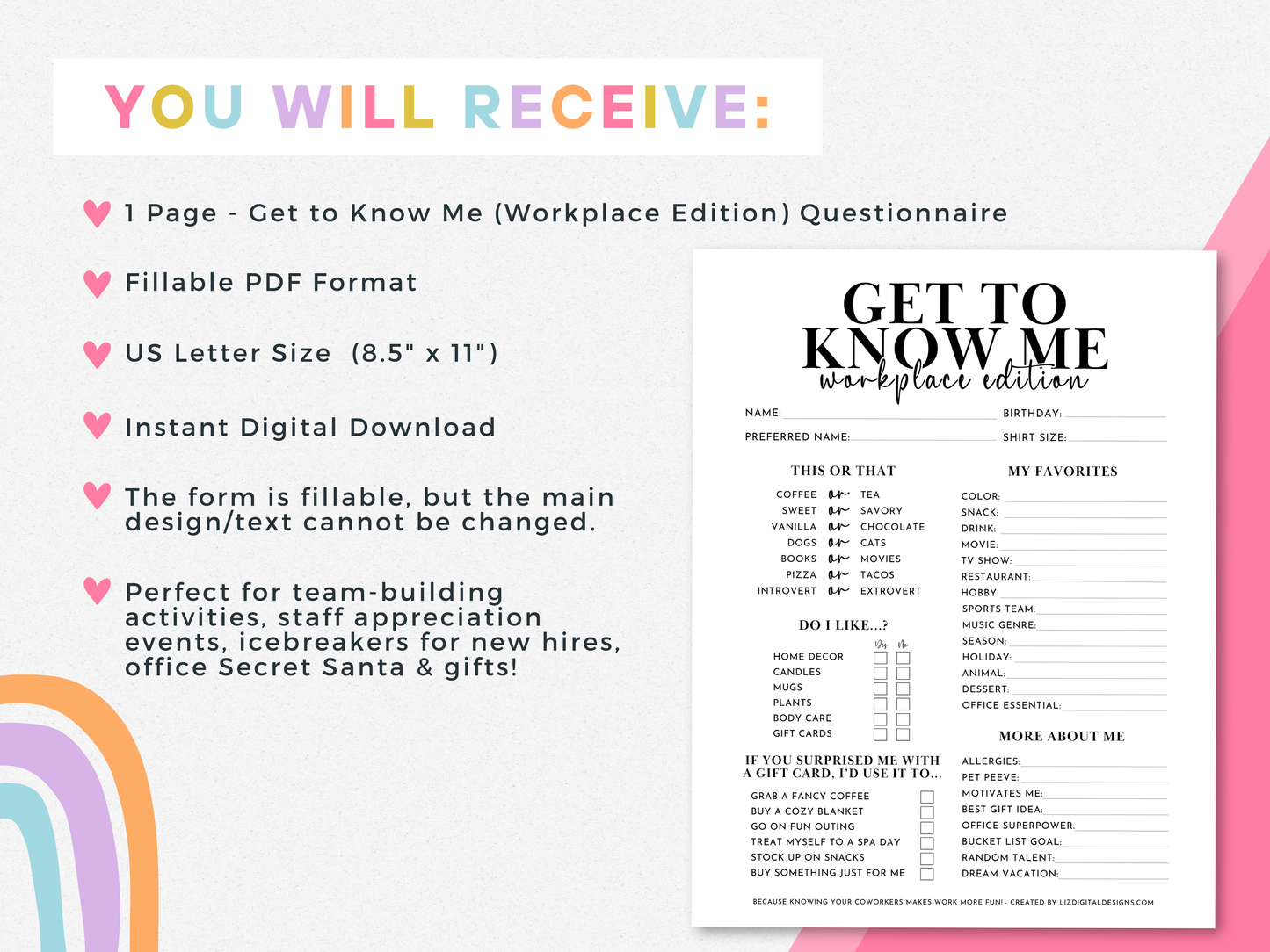 Get to Know Me Questionnaire (Workplace Edition)