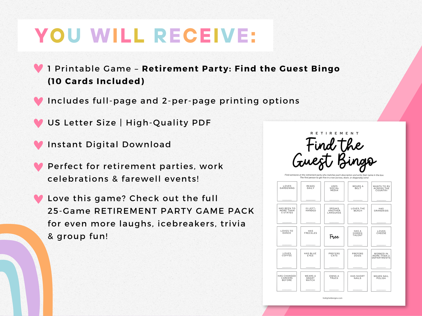 Retirement Party Game - Find the Guest Bingo
