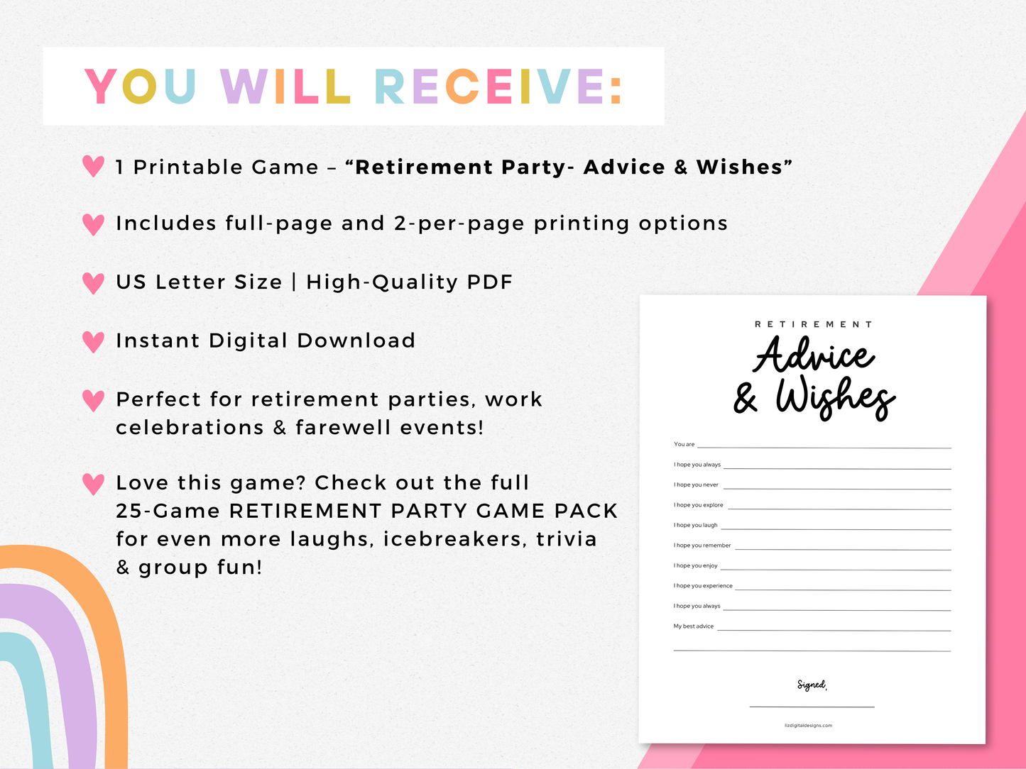 Retirement Party Game - Advice & Wishes