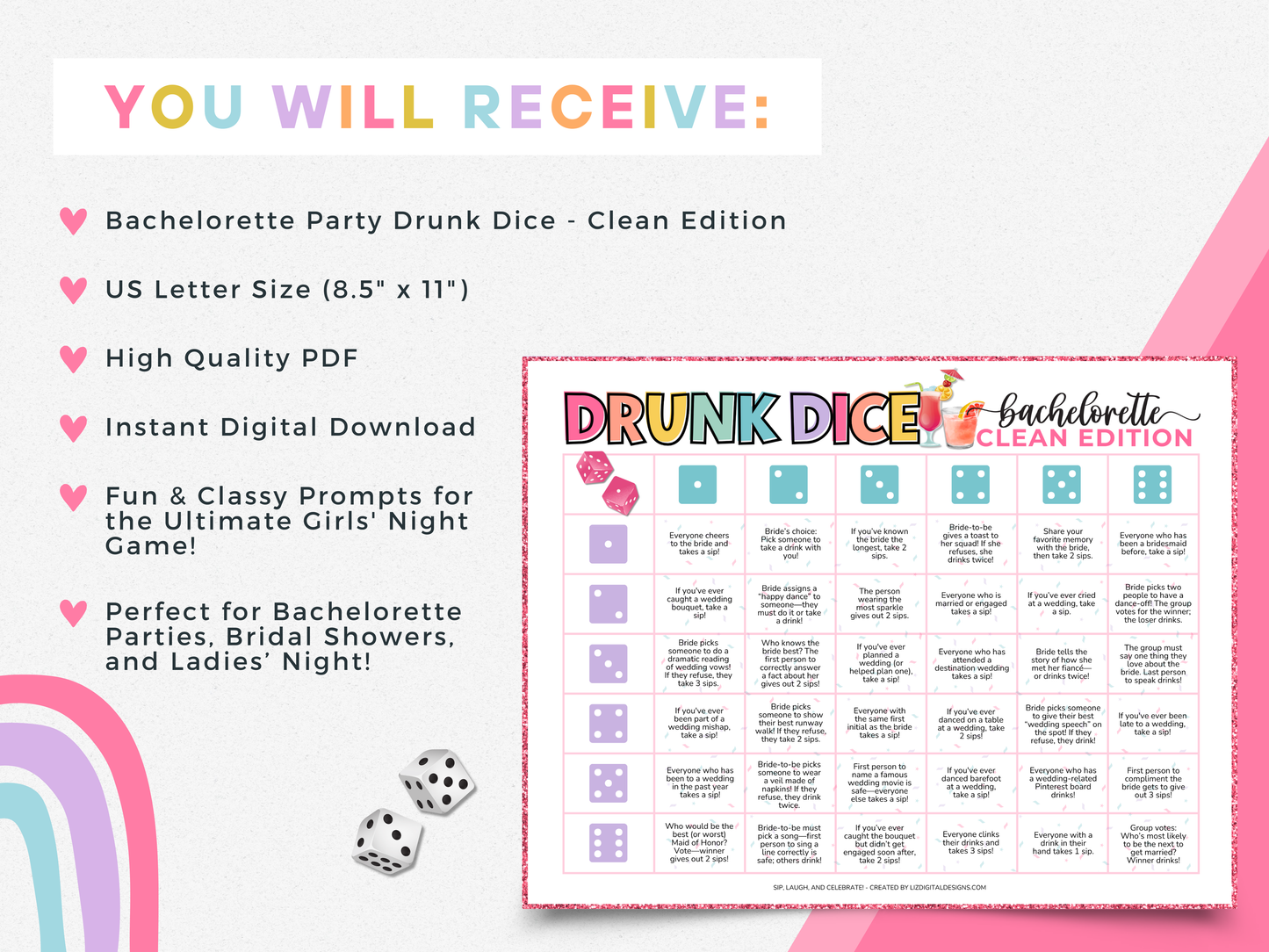 Bachelorette Party Drunk Dice - Clean Edition