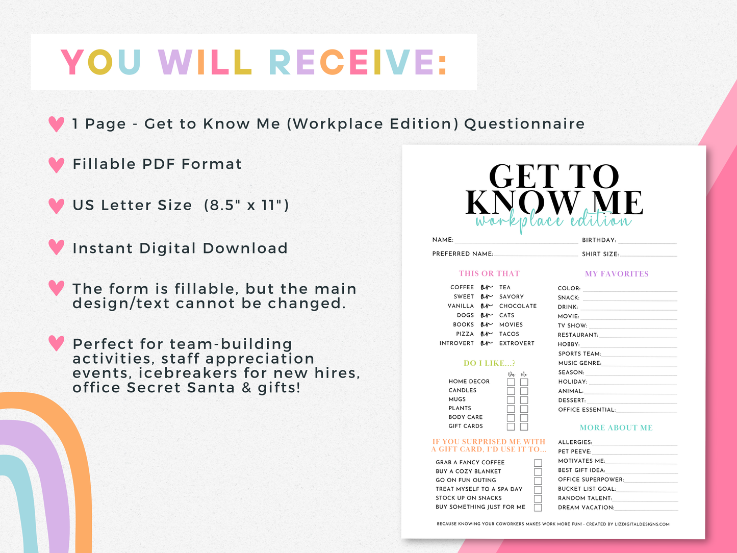 Get to Know Me Questionnaire (Workplace Edition)