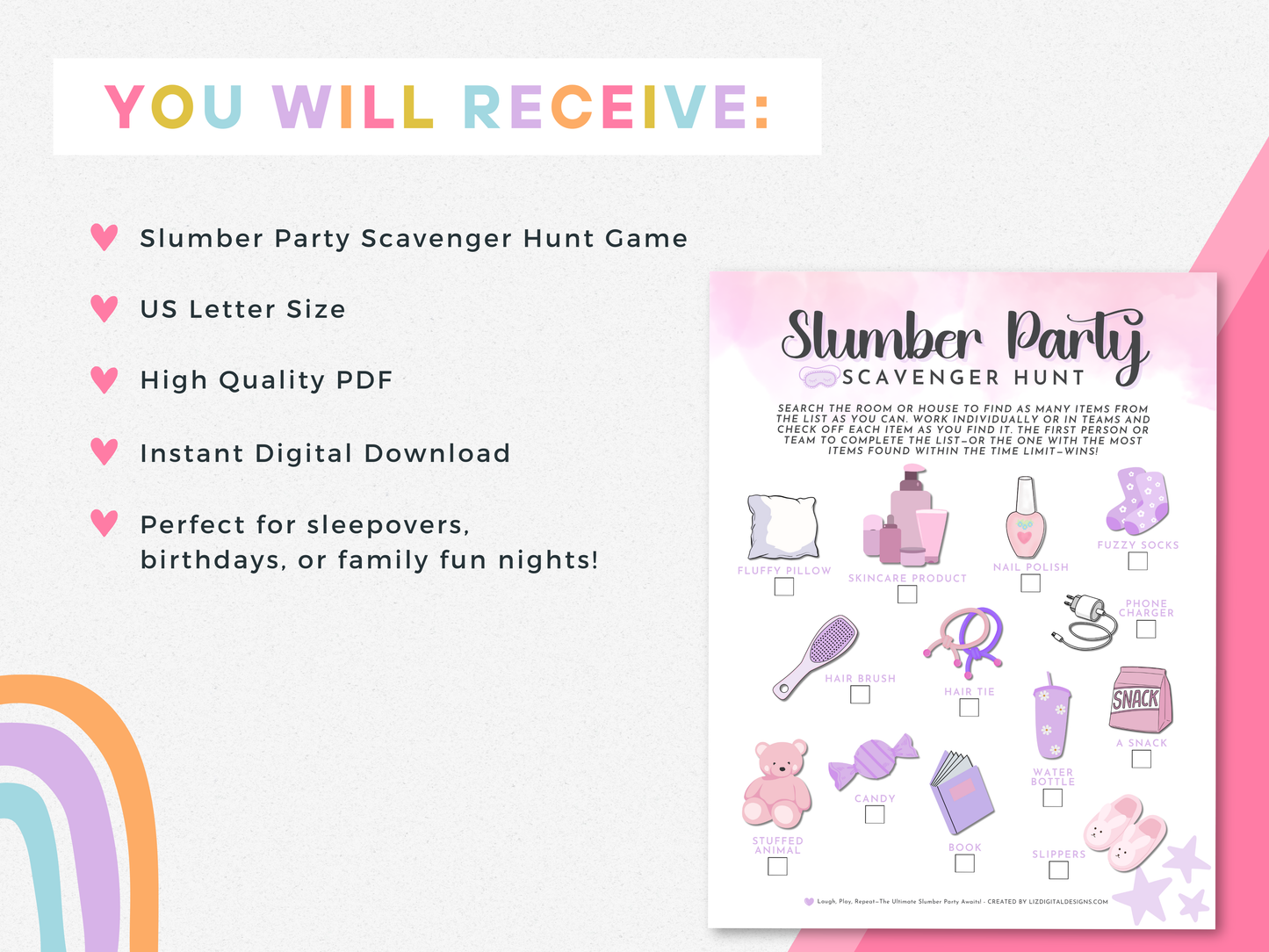 Slumber Party Scavenger Hunt