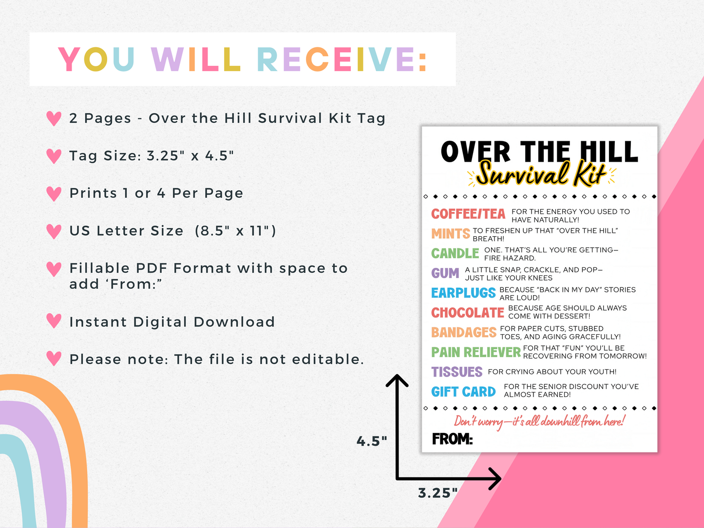 Over the Hill Survival Kit Tags