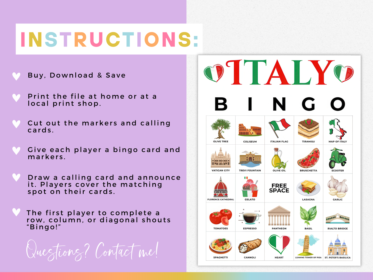 Italy Bingo Cards