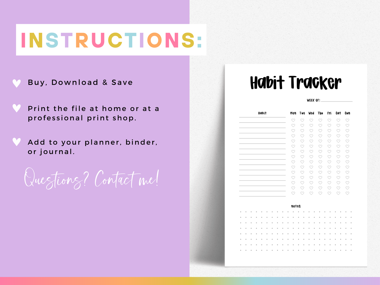 Weekly Habit Tracker (Planner Insert)