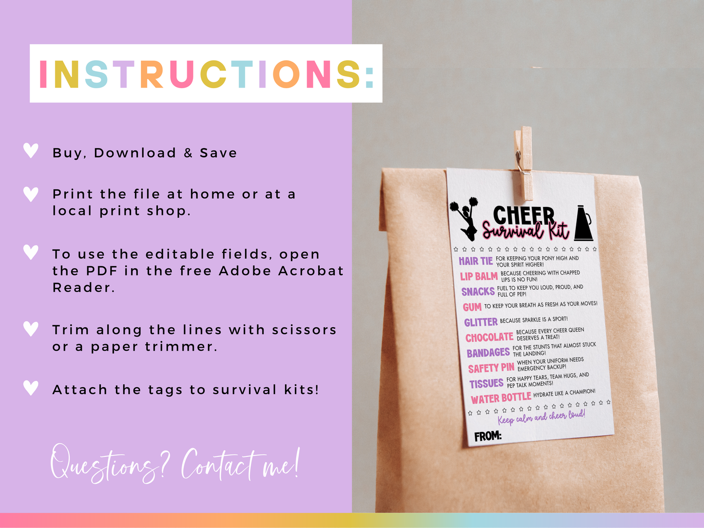 Cheer Survival Kit Tags