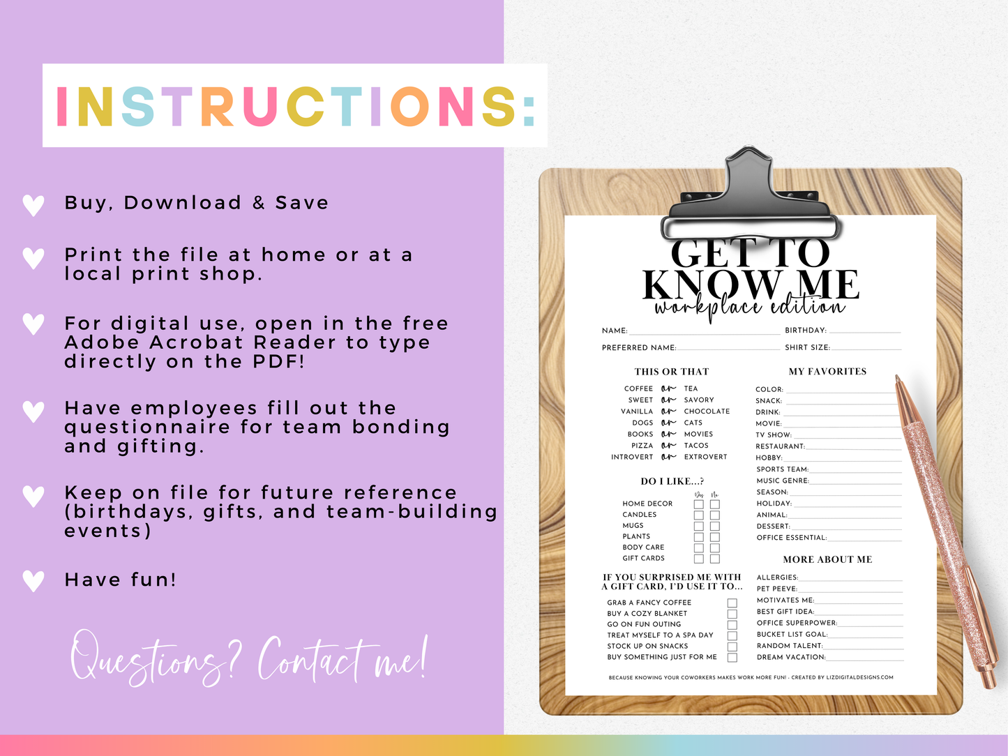 Get to Know Me Questionnaire (Workplace Edition)