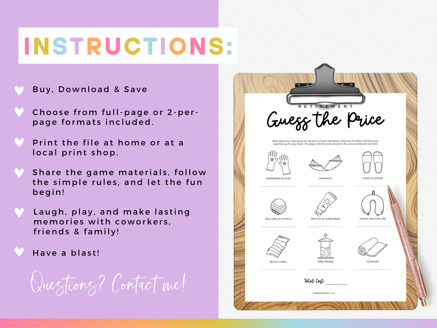 Retirement Party Game - Guess the Price