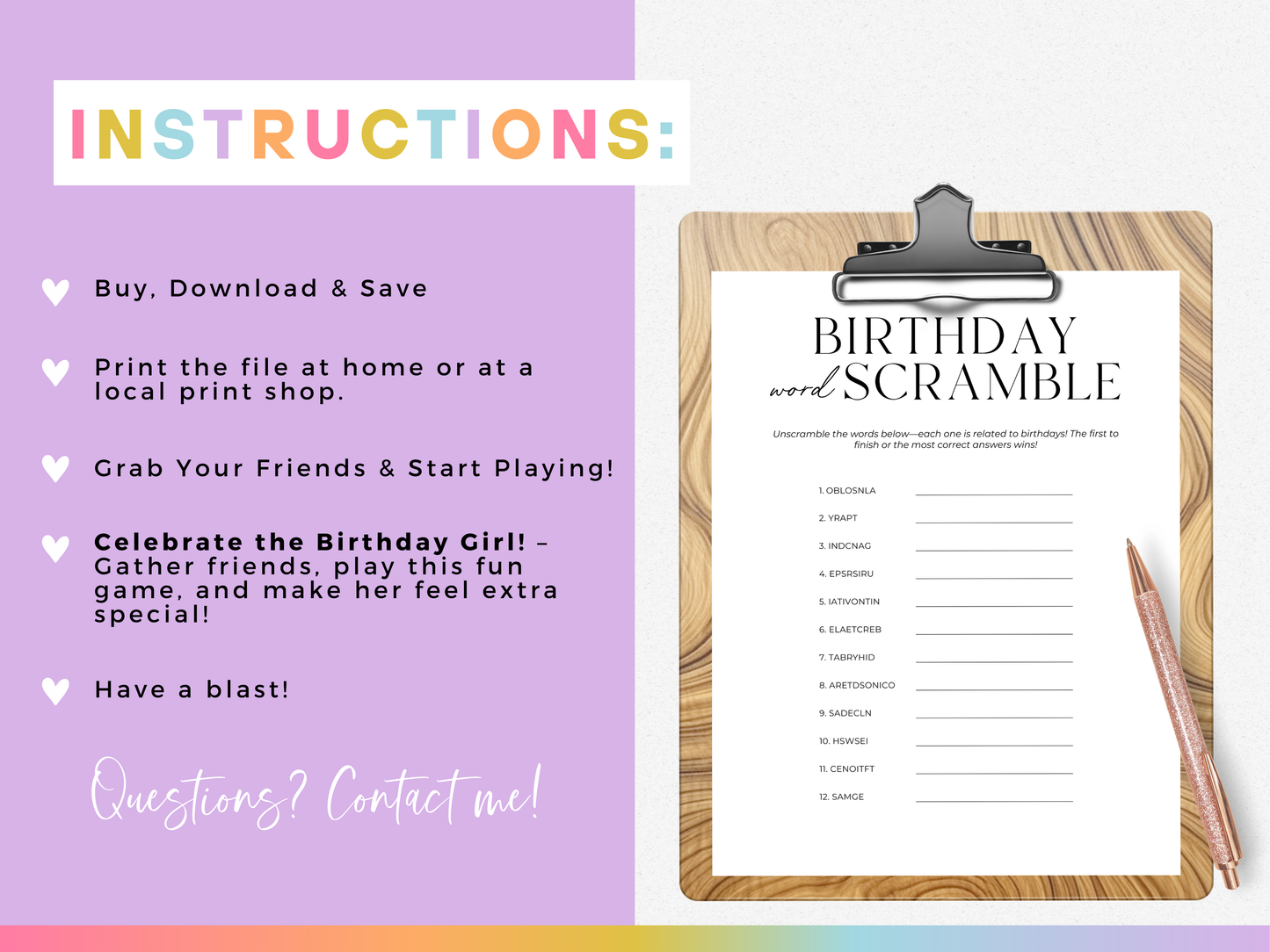 Birthday Word Scramble