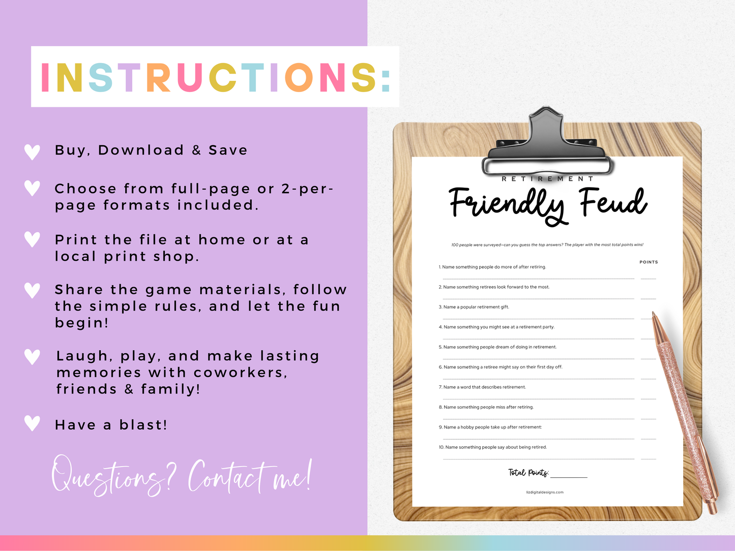 Retirement Party Game - Friendly Feud