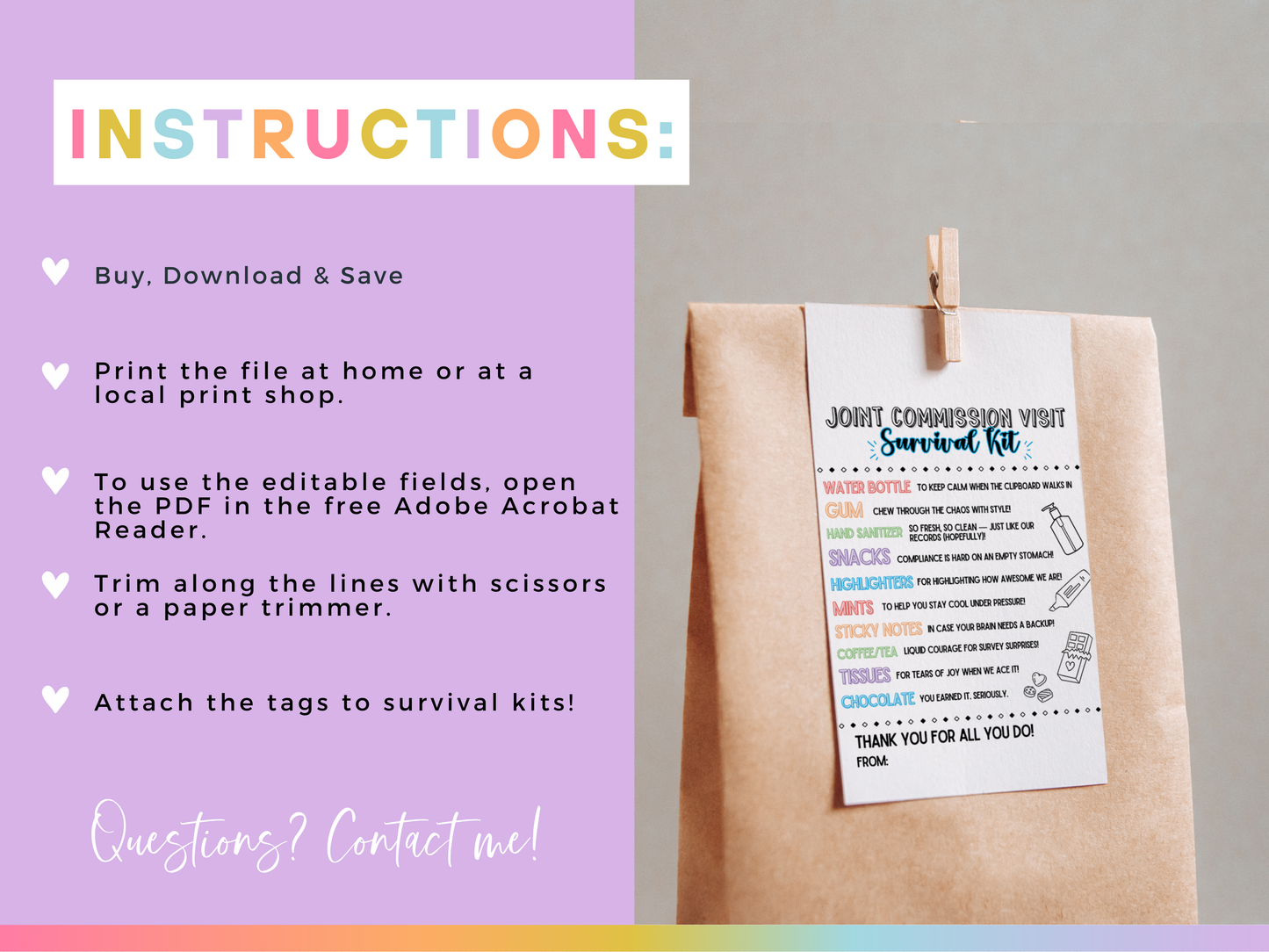 Joint Commission Visit Survival Kit Tags