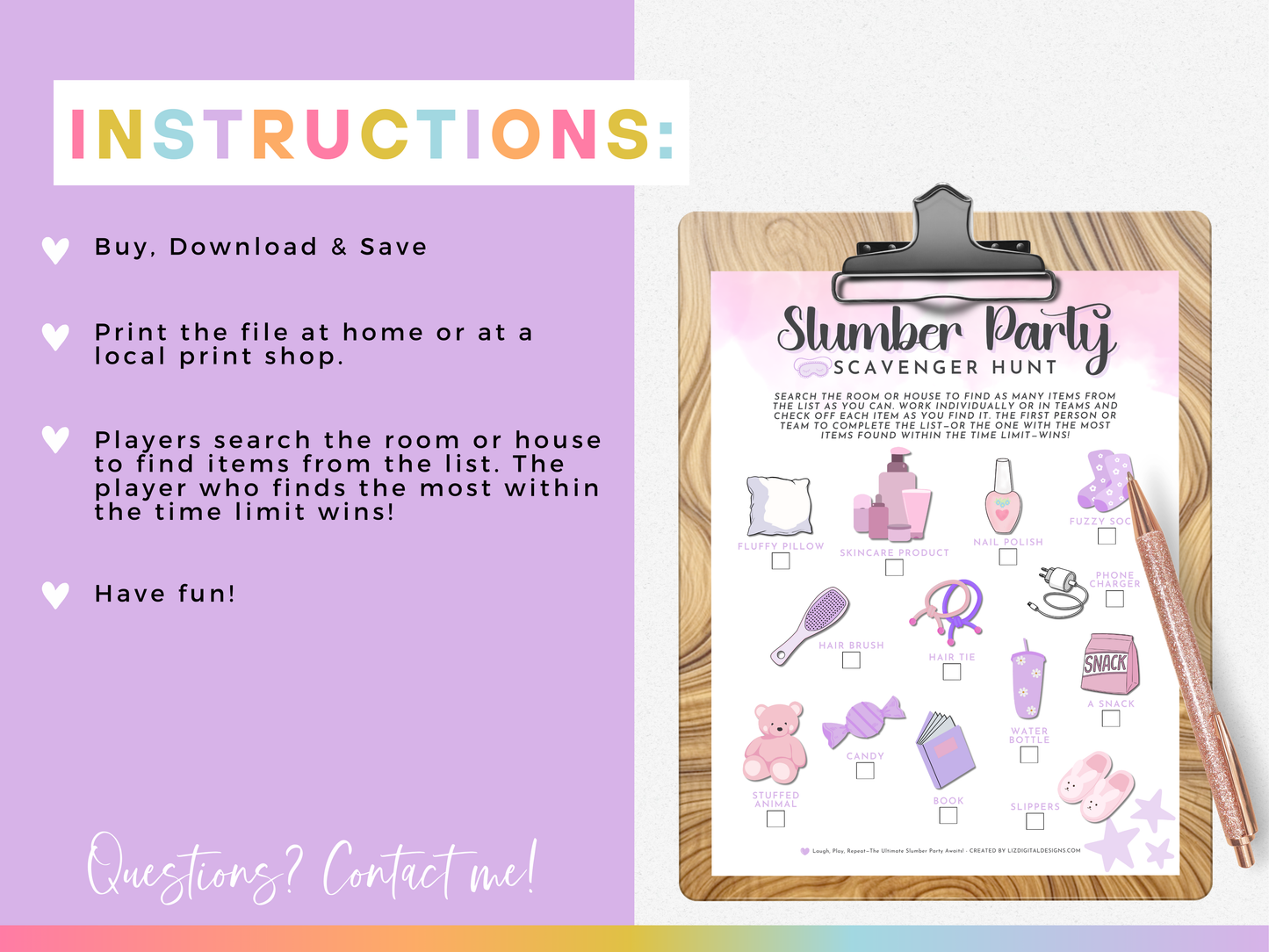 Slumber Party Scavenger Hunt