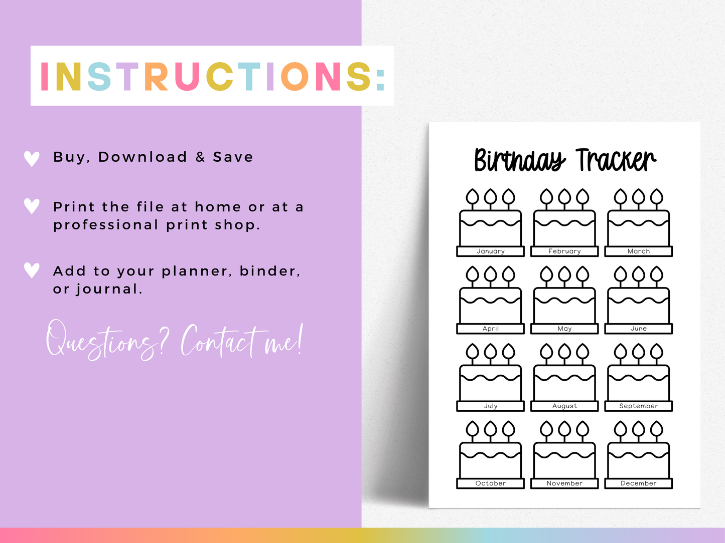 Birthday Tracker (Planner Insert)