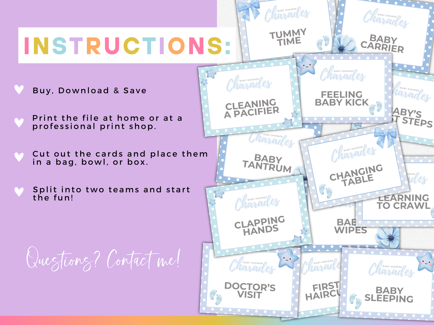 Baby Shower Charades - Blue Edition