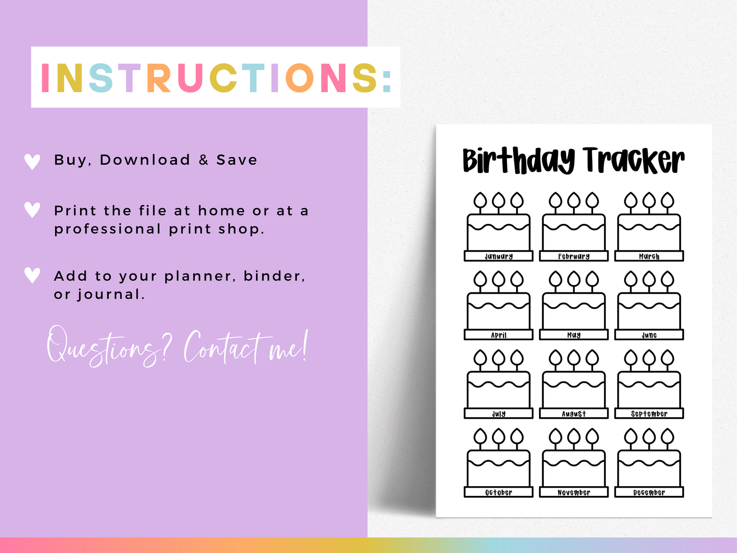 Birthday Tracker (Planner Insert)