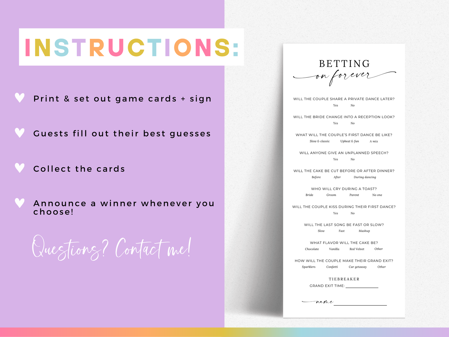"Betting on Forever" Wedding Prop Bet Game