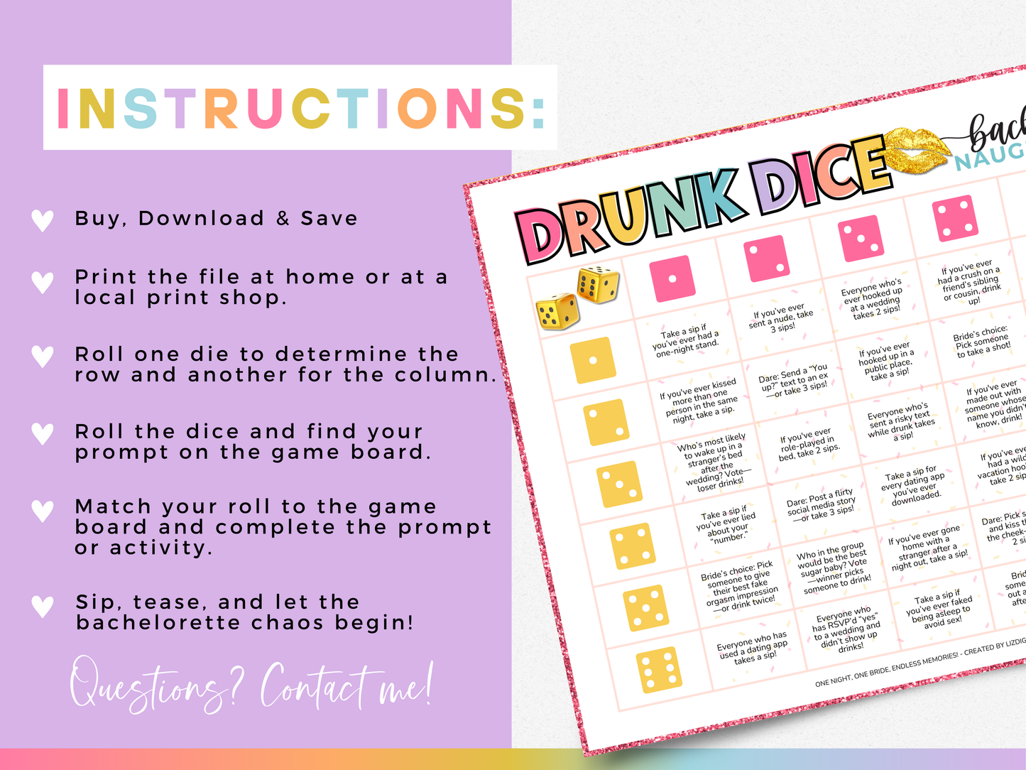 Bachelorette Party Drunk Dice - Naughty Edition