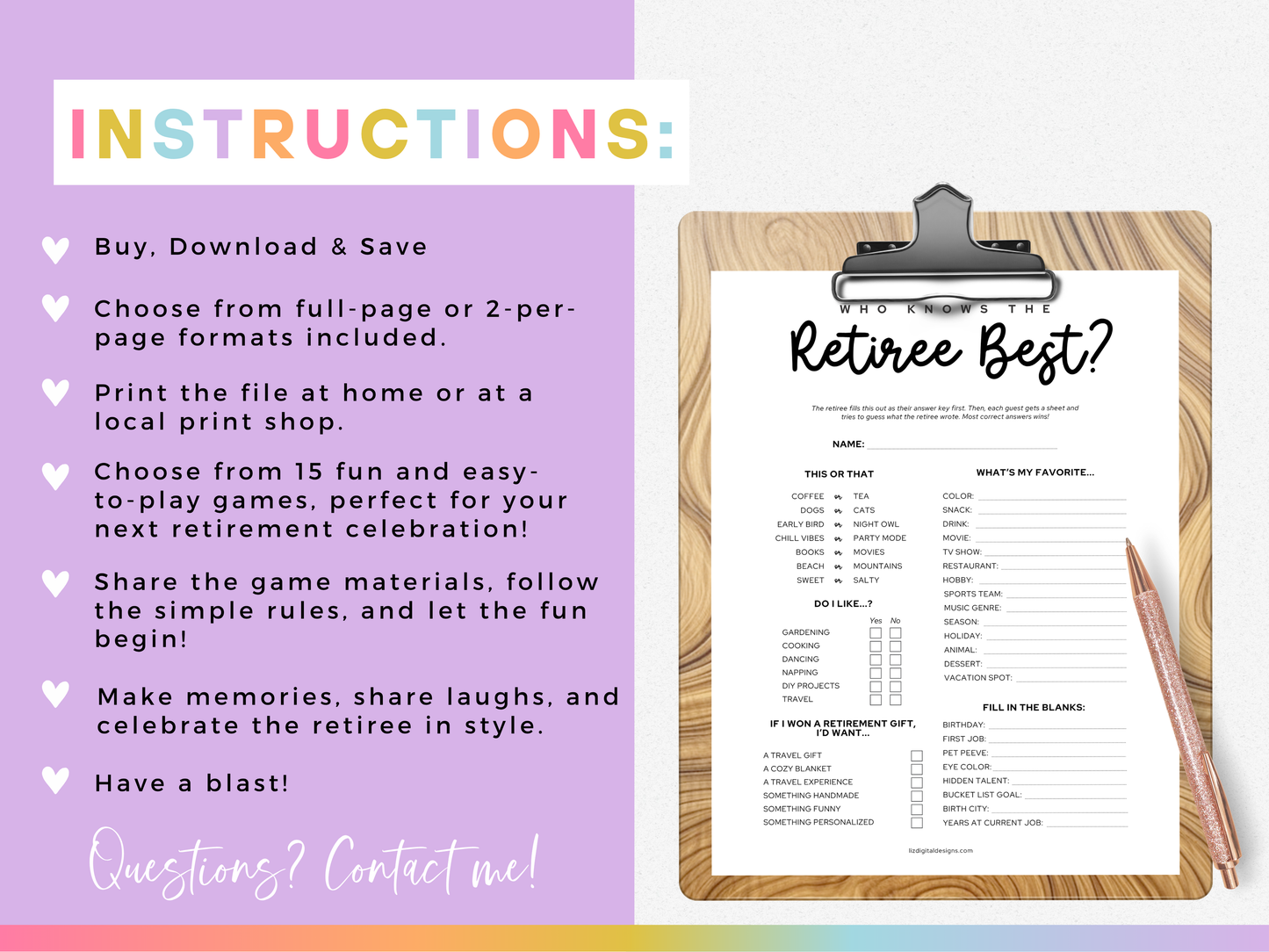 Retirement Party Game Pack (15 Games)