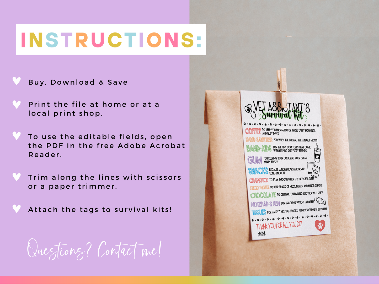 Vet Assistant's Survival Kit Tags