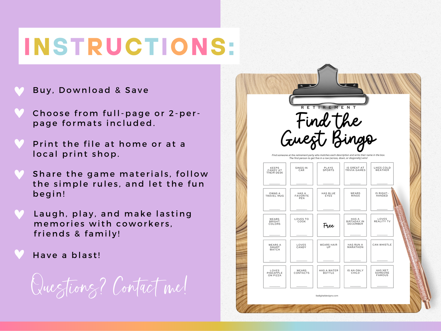 Retirement Party Game - Find the Guest Bingo