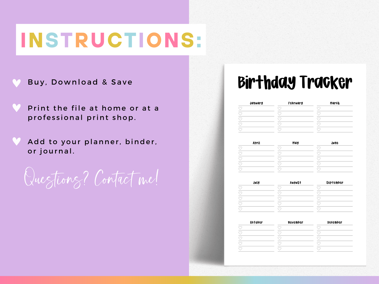 Birthday Tracker (Planner Insert)