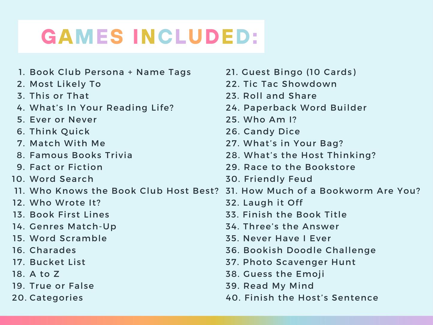 Book Club Game Pack (40 Games)