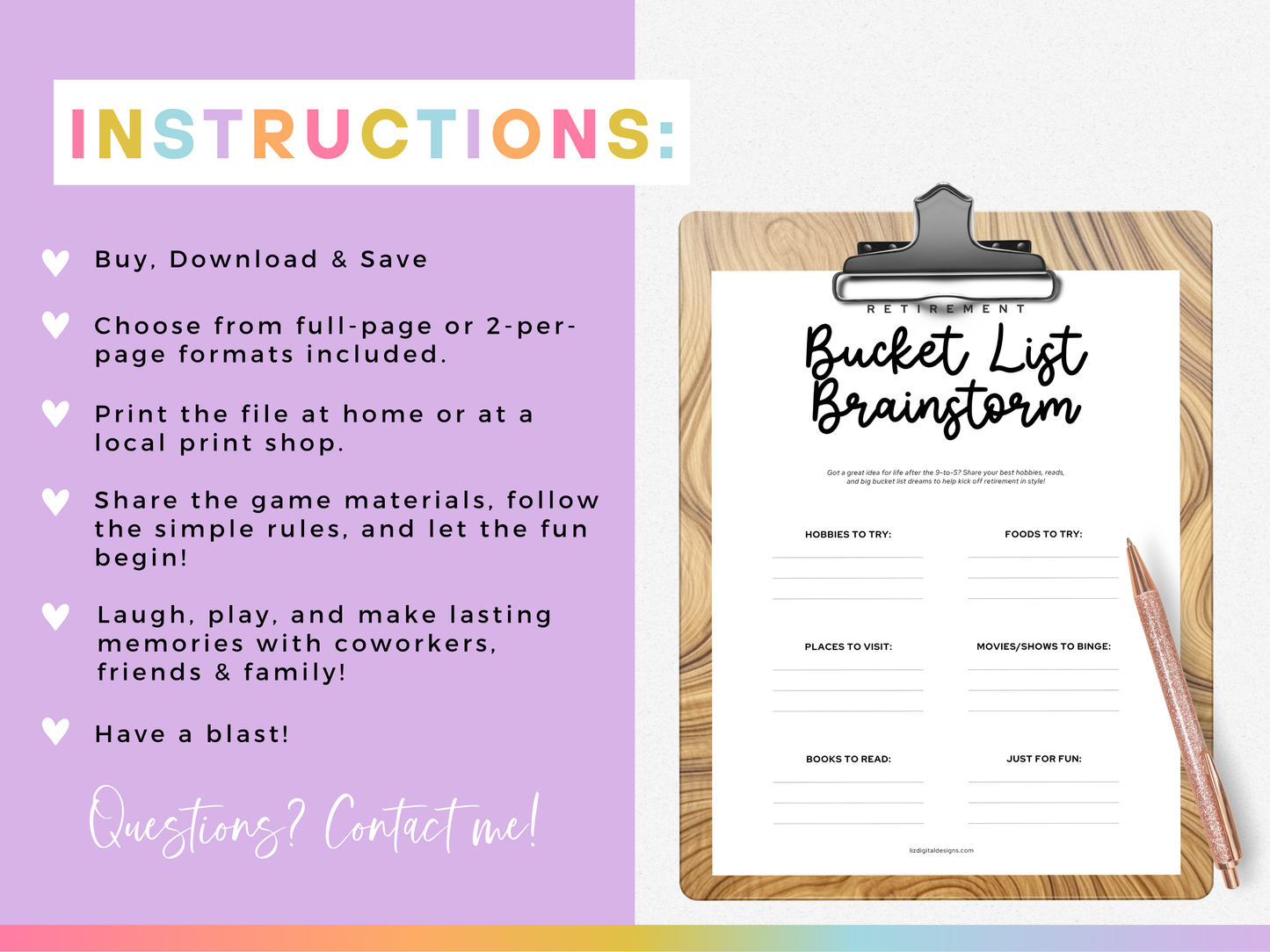 Retirement Party Game - Bucket List Brainstorm
